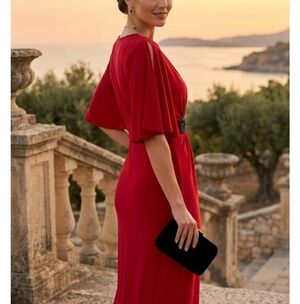 Chic Red Midi Dress with Black Detail